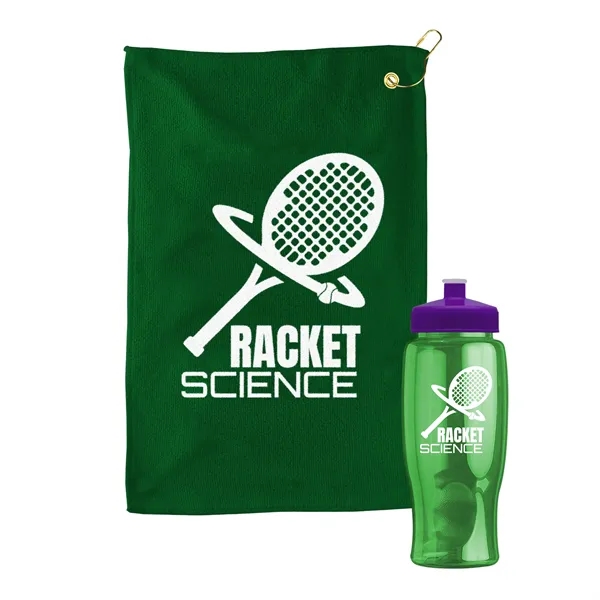 27 oz. Poly-pure transparent bottle with microfiber golf towel. Towel is... from ASI 40480 Koozie Group