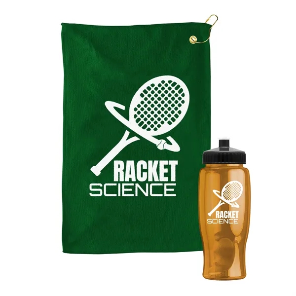 27 oz. Poly-pure transparent bottle with microfiber golf towel. Towel is... from ASI 40480 Koozie Group