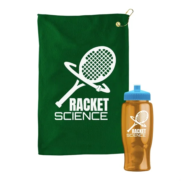 27 oz. Poly-pure transparent bottle with microfiber golf towel. Towel is... from ASI 40480 Koozie Group