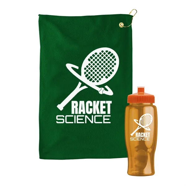 27 oz. Poly-pure transparent bottle with microfiber golf towel. Towel is... from ASI 40480 Koozie Group