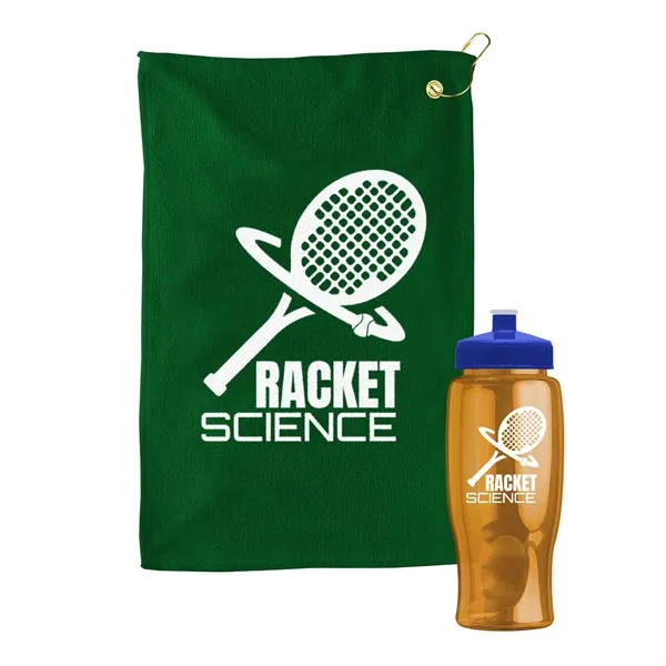 27 oz. Poly-pure transparent bottle with microfiber golf towel. Towel is... from ASI 40480 Koozie Group