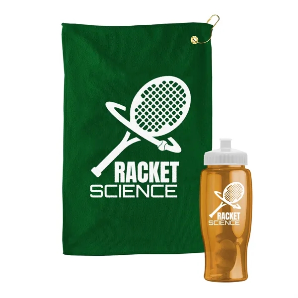 27 oz. Poly-pure transparent bottle with microfiber golf towel. Towel is... from ASI 40480 Koozie Group