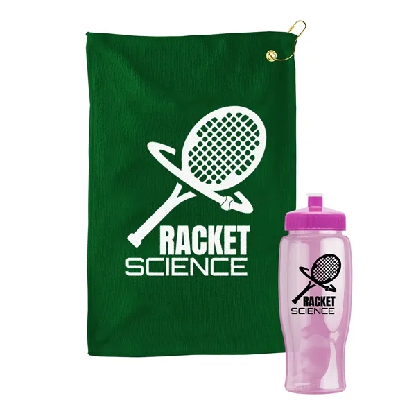 27 oz. Poly-pure transparent bottle with microfiber golf towel. Towel is... from ASI 40480 Koozie Group