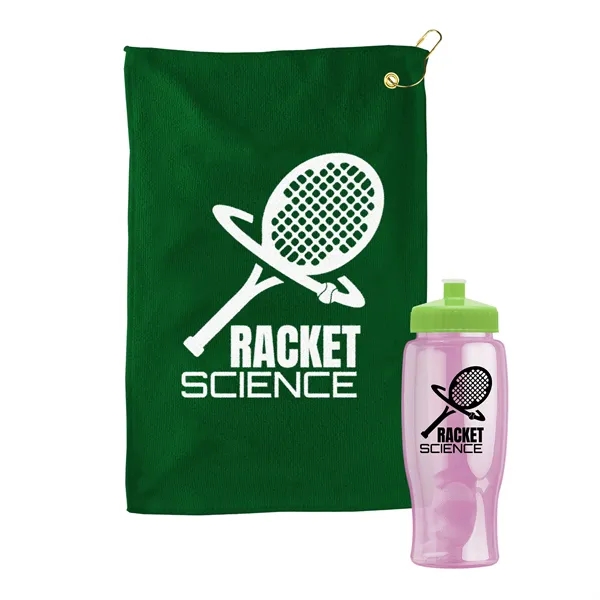 27 oz. Poly-pure transparent bottle with microfiber golf towel. Towel is... from ASI 40480 Koozie Group
