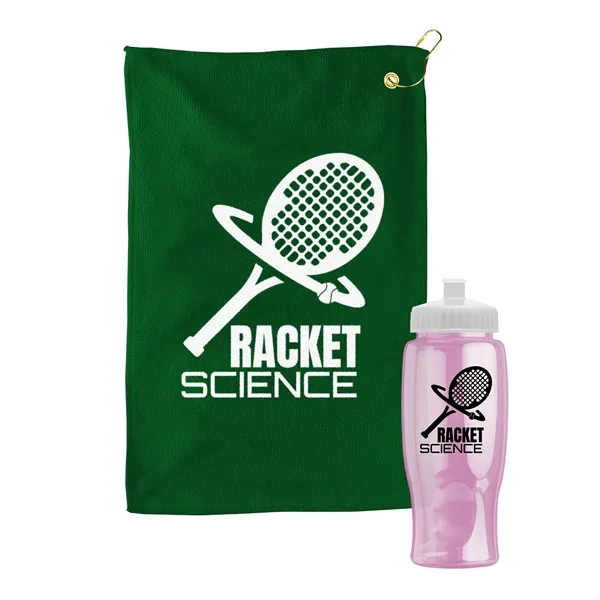 27 oz. Poly-pure transparent bottle with microfiber golf towel. Towel is... from ASI 40480 Koozie Group