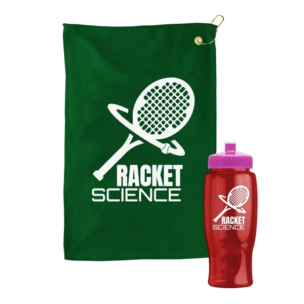 27 oz. Poly-pure transparent bottle with microfiber golf towel. Towel is... from ASI 40480 Koozie Group