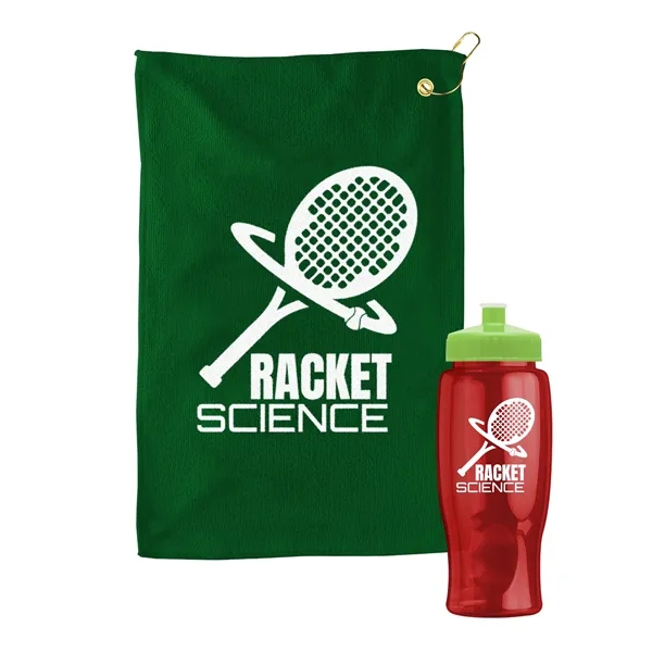 27 oz. Poly-pure transparent bottle with microfiber golf towel. Towel is... from ASI 40480 Koozie Group