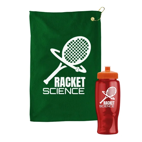 27 oz. Poly-pure transparent bottle with microfiber golf towel. Towel is... from ASI 40480 Koozie Group