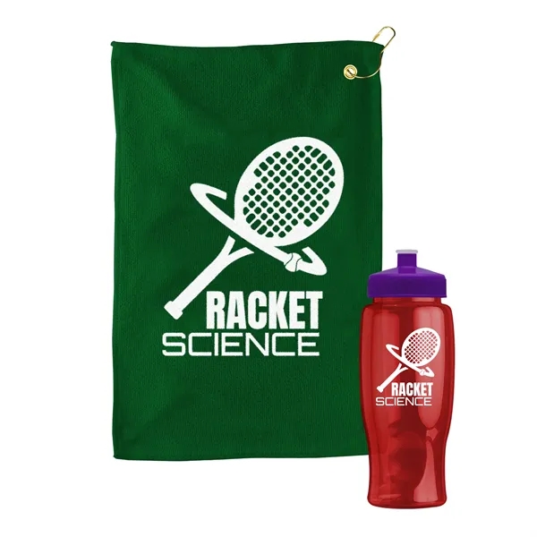 27 oz. Poly-pure transparent bottle with microfiber golf towel. Towel is... from ASI 40480 Koozie Group