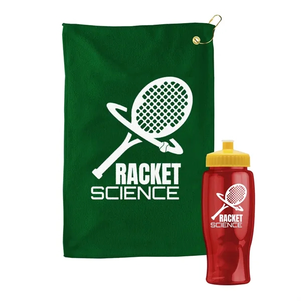 27 oz. Poly-pure transparent bottle with microfiber golf towel. Towel is... from ASI 40480 Koozie Group