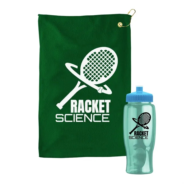 27 oz. Poly-pure transparent bottle with microfiber golf towel. Towel is... from ASI 40480 Koozie Group