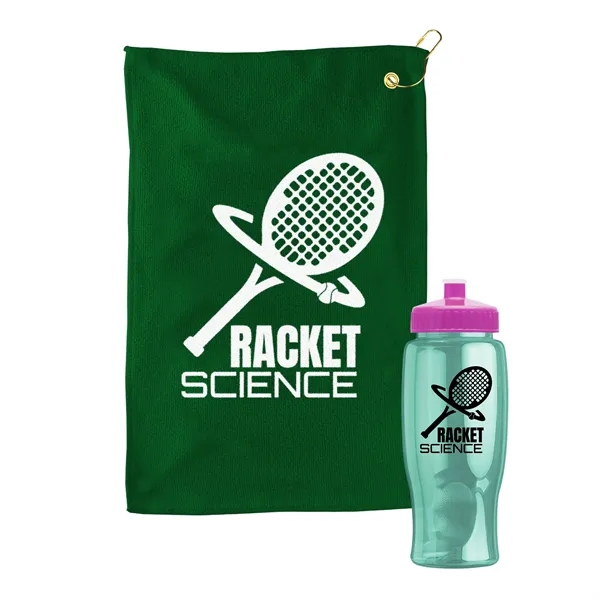 27 oz. Poly-pure transparent bottle with microfiber golf towel. Towel is... from ASI 40480 Koozie Group