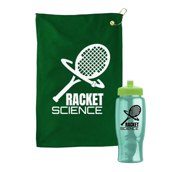 27 oz. Poly-pure transparent bottle with microfiber golf towel. Towel is... from ASI 40480 Koozie Group