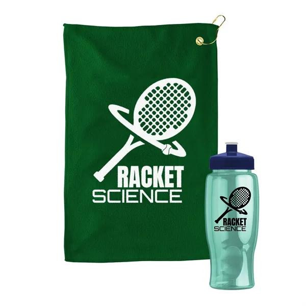 27 oz. Poly-pure transparent bottle with microfiber golf towel. Towel is... from ASI 40480 Koozie Group