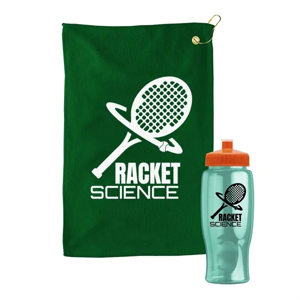 27 oz. Poly-pure transparent bottle with microfiber golf towel. Towel is... from ASI 40480 Koozie Group