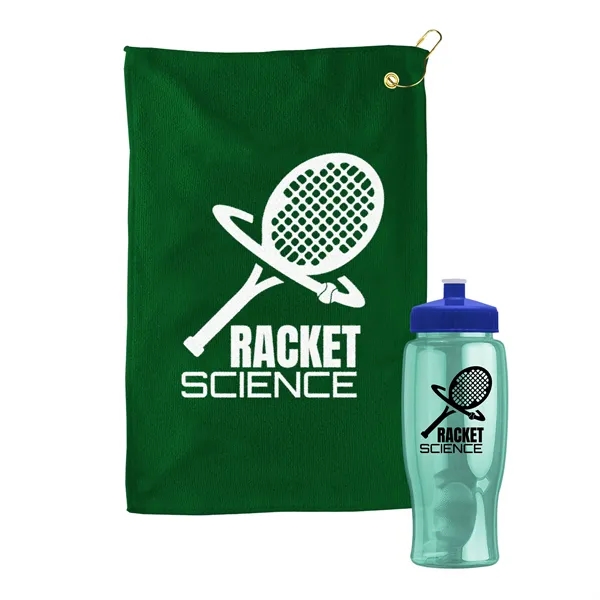 27 oz. Poly-pure transparent bottle with microfiber golf towel. Towel is... from ASI 40480 Koozie Group