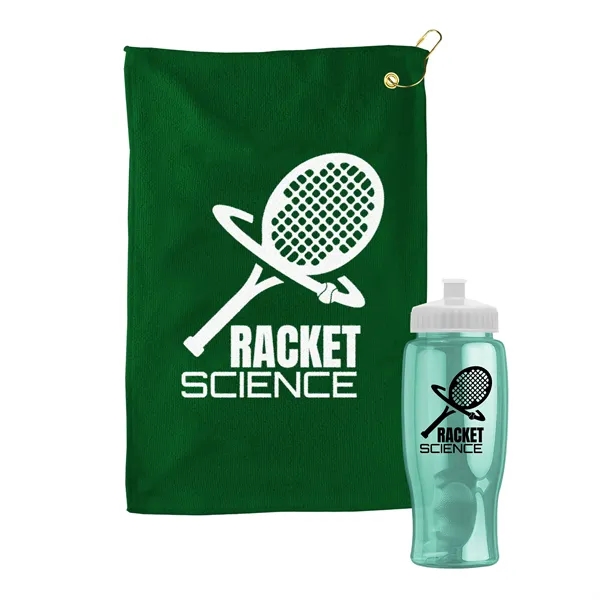 27 oz. Poly-pure transparent bottle with microfiber golf towel. Towel is... from ASI 40480 Koozie Group