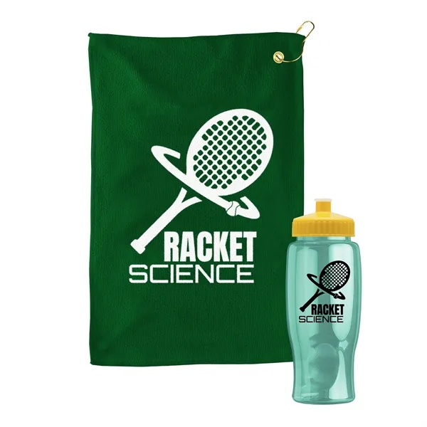 27 oz. Poly-pure transparent bottle with microfiber golf towel. Towel is... from ASI 40480 Koozie Group