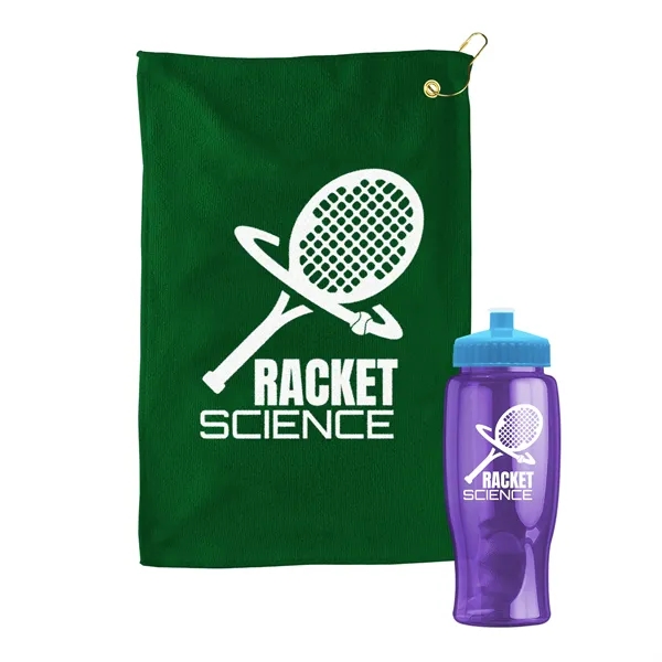 27 oz. Poly-pure transparent bottle with microfiber golf towel. Towel is... from ASI 40480 Koozie Group