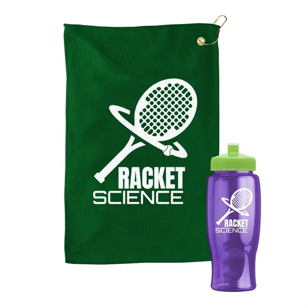 27 oz. Poly-pure transparent bottle with microfiber golf towel. Towel is... from ASI 40480 Koozie Group