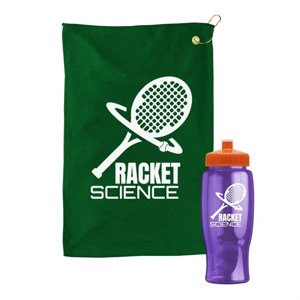 27 oz. Poly-pure transparent bottle with microfiber golf towel. Towel is... from ASI 40480 Koozie Group