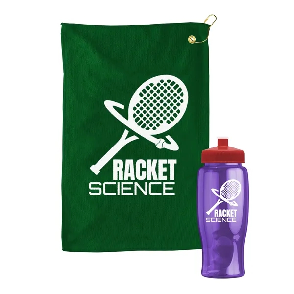 27 oz. Poly-pure transparent bottle with microfiber golf towel. Towel is... from ASI 40480 Koozie Group