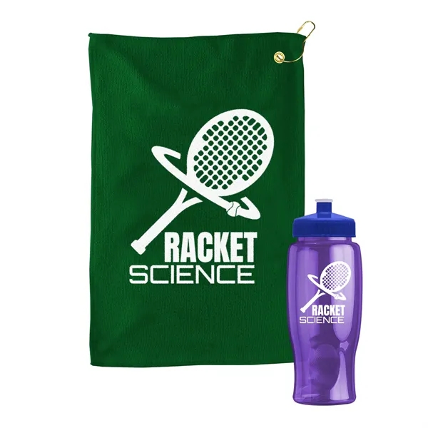 27 oz. Poly-pure transparent bottle with microfiber golf towel. Towel is... from ASI 40480 Koozie Group