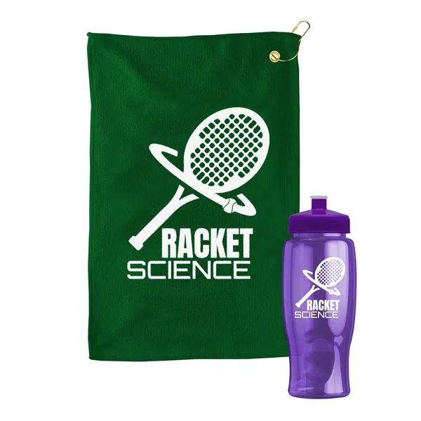 27 oz. Poly-pure transparent bottle with microfiber golf towel. Towel is... from ASI 40480 Koozie Group