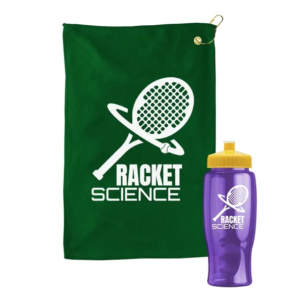 27 oz. Poly-pure transparent bottle with microfiber golf towel. Towel is... from ASI 40480 Koozie Group