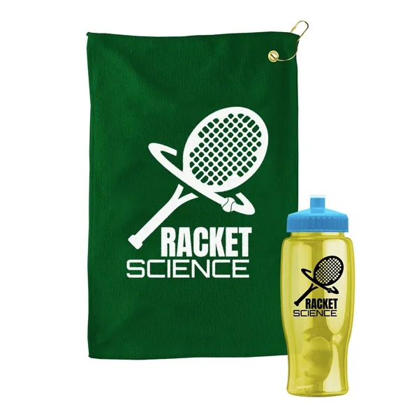27 oz. Poly-pure transparent bottle with microfiber golf towel. Towel is... from ASI 40480 Koozie Group