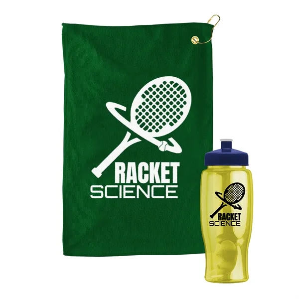 27 oz. Poly-pure transparent bottle with microfiber golf towel. Towel is... from ASI 40480 Koozie Group