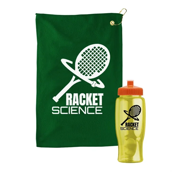 27 oz. Poly-pure transparent bottle with microfiber golf towel. Towel is... from ASI 40480 Koozie Group