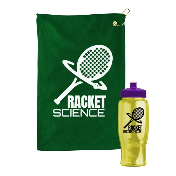 27 oz. Poly-pure transparent bottle with microfiber golf towel. Towel is... from ASI 40480 Koozie Group