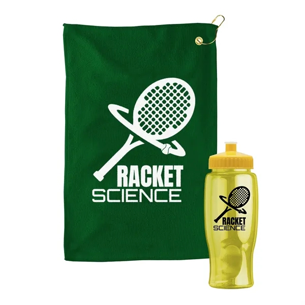 27 oz. Poly-pure transparent bottle with microfiber golf towel. Towel is... from ASI 40480 Koozie Group