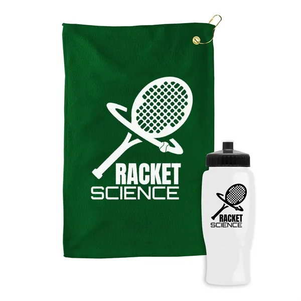 27 oz. Poly-pure transparent bottle with microfiber golf towel. Towel is... from ASI 40480 Koozie Group
