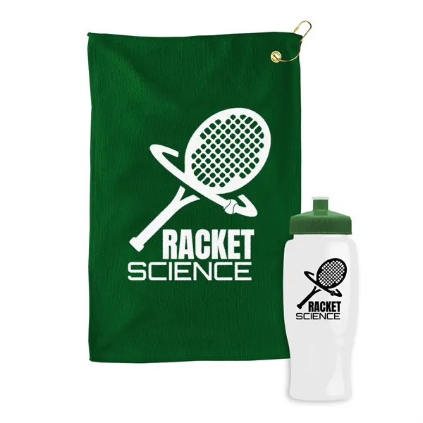 27 oz. Poly-pure transparent bottle with microfiber golf towel. Towel is... from ASI 40480 Koozie Group