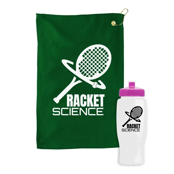 27 oz. Poly-pure transparent bottle with microfiber golf towel. Towel is... from ASI 40480 Koozie Group