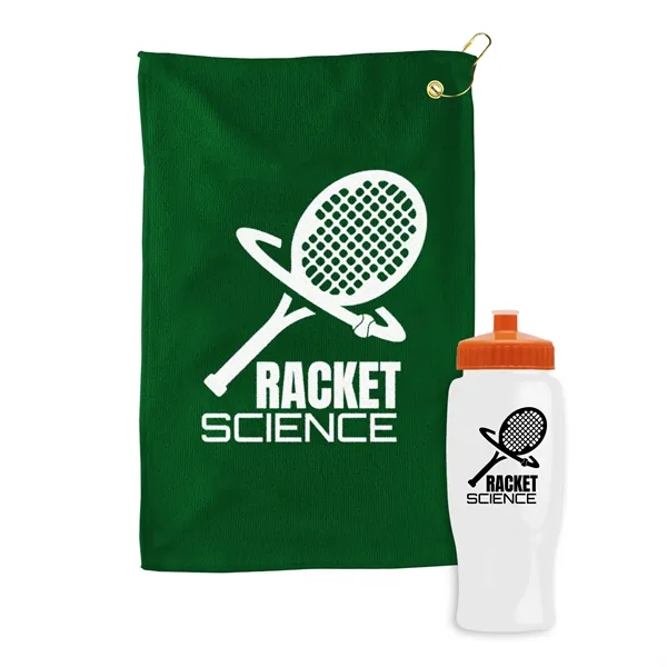 27 oz. Poly-pure transparent bottle with microfiber golf towel. Towel is... from ASI 40480 Koozie Group