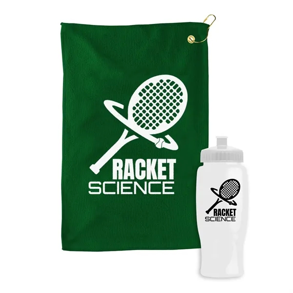 27 oz. Poly-pure transparent bottle with microfiber golf towel. Towel is... from ASI 40480 Koozie Group