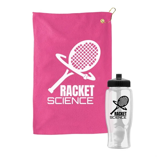 27 oz. Poly-pure transparent bottle with microfiber golf towel. Towel is... from ASI 40480 Koozie Group