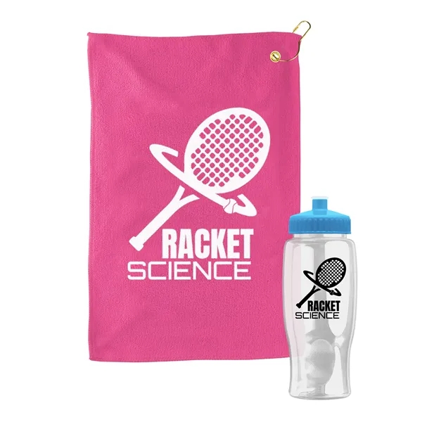 27 oz. Poly-pure transparent bottle with microfiber golf towel. Towel is... from ASI 40480 Koozie Group