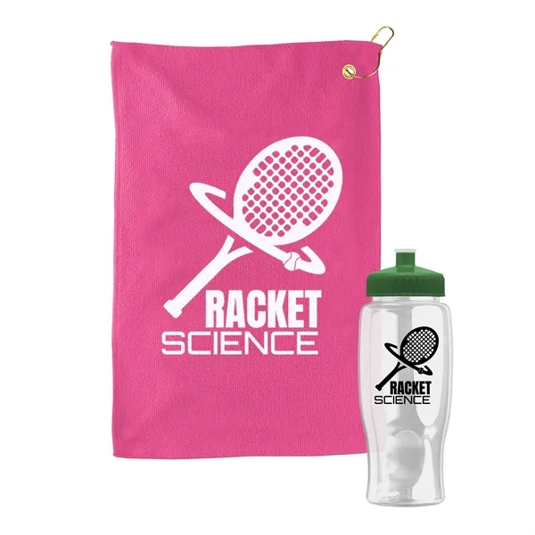 27 oz. Poly-pure transparent bottle with microfiber golf towel. Towel is... from ASI 40480 Koozie Group