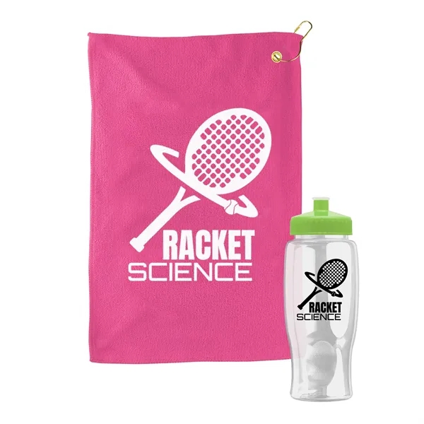 27 oz. Poly-pure transparent bottle with microfiber golf towel. Towel is... from ASI 40480 Koozie Group