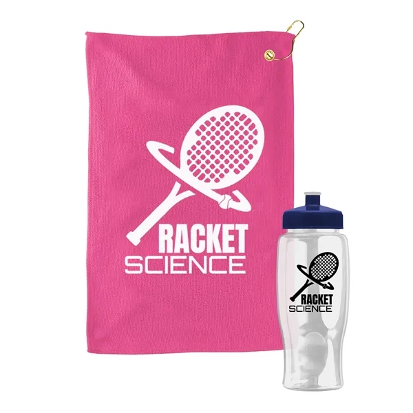 27 oz. Poly-pure transparent bottle with microfiber golf towel. Towel is... from ASI 40480 Koozie Group