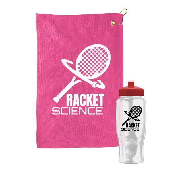 27 oz. Poly-pure transparent bottle with microfiber golf towel. Towel is... from ASI 40480 Koozie Group