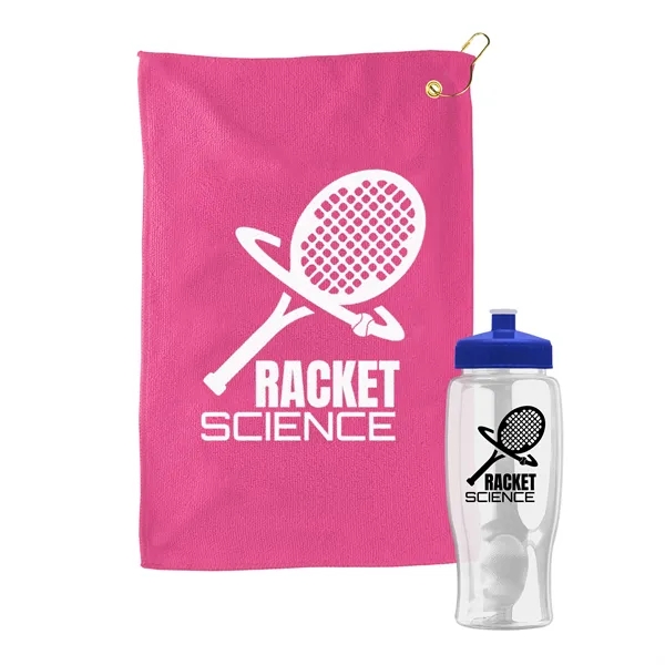 27 oz. Poly-pure transparent bottle with microfiber golf towel. Towel is... from ASI 40480 Koozie Group