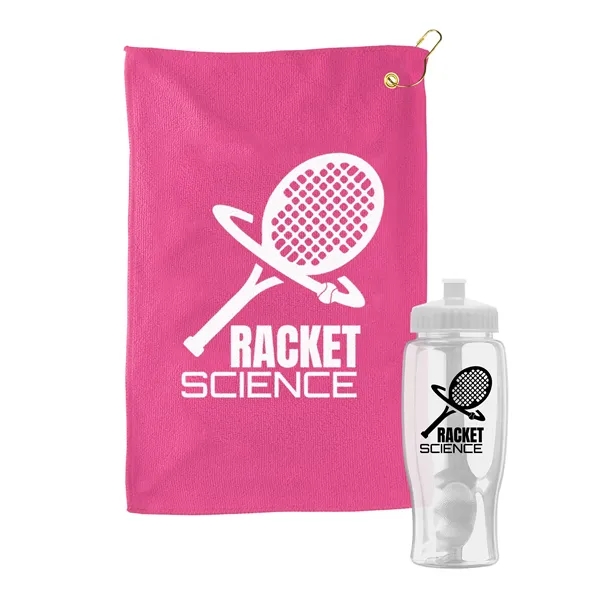 27 oz. Poly-pure transparent bottle with microfiber golf towel. Towel is... from ASI 40480 Koozie Group