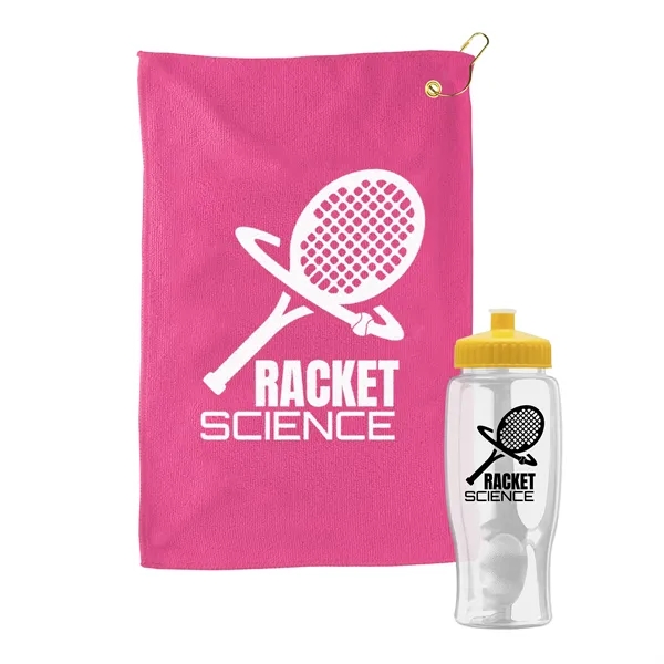 27 oz. Poly-pure transparent bottle with microfiber golf towel. Towel is... from ASI 40480 Koozie Group