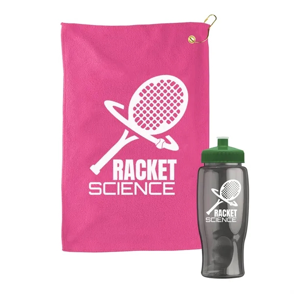 27 oz. Poly-pure transparent bottle with microfiber golf towel. Towel is... from ASI 40480 Koozie Group