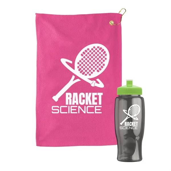 27 oz. Poly-pure transparent bottle with microfiber golf towel. Towel is... from ASI 40480 Koozie Group